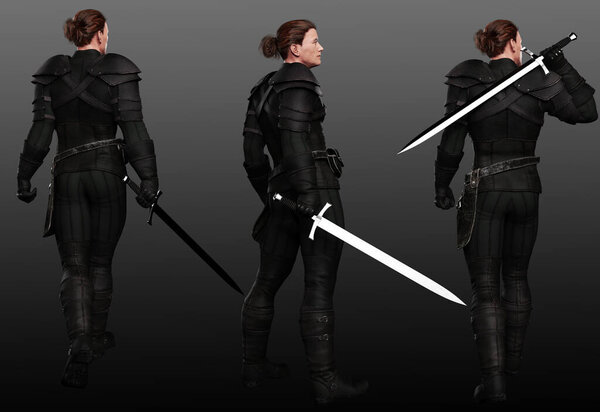 Fantasy Male Medieval Knight in Armor Full Length Back View