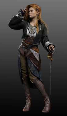 Fantezi Steampunk Kızıl Saçlı Kadın Korsan
