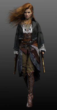 Fantasy Steampunk Female Pirate with Blonde Red Hair clipart