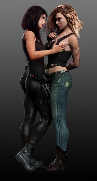 Urban Fantasy Sci Cyberpunk Couple Dans Embrace — Photo