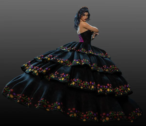 Fantasy Poc Latina Woman Dancer Fiesta Dress — Stock Photo, Image