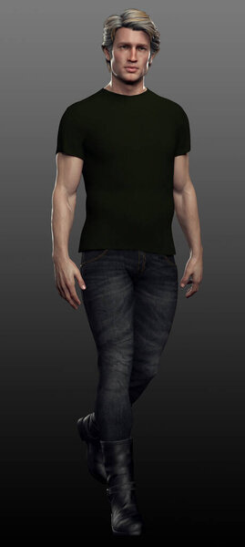 Urban Fantasy Older Male in Tshirt and Jeans