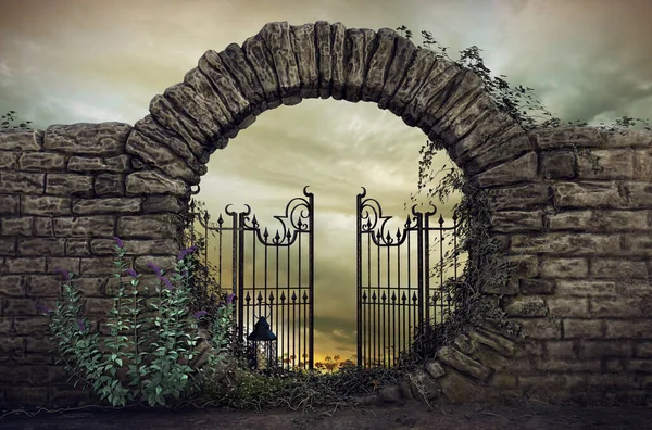 Круглые Ворота Cgi Лунные Ворота Коваными Железными Воротами — стоковое фото