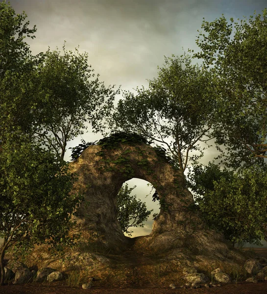 Cgi Forest Arch Gateway Path Trees — ストック写真