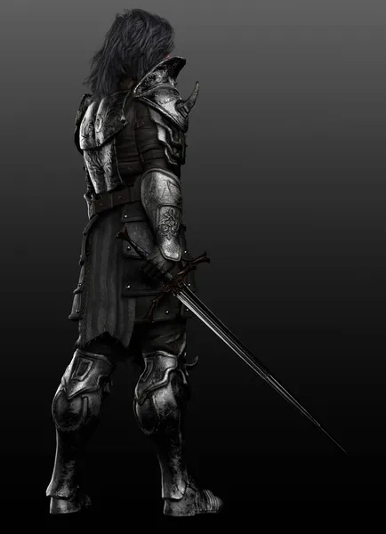 带着剑的盔甲幻想中世纪黑暗骑士 — 图库照片
