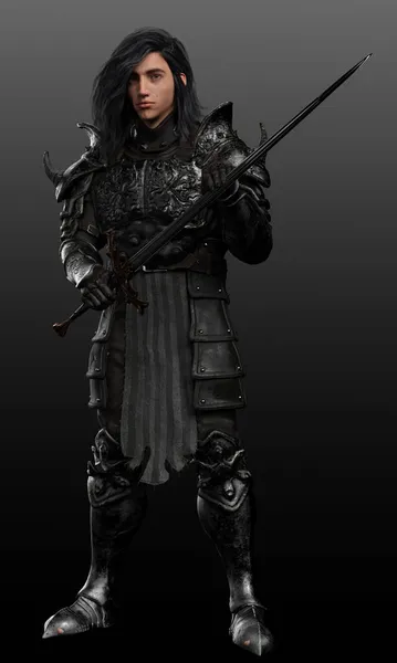 Fantasy Medieval Dark Knight in Armor with Sword