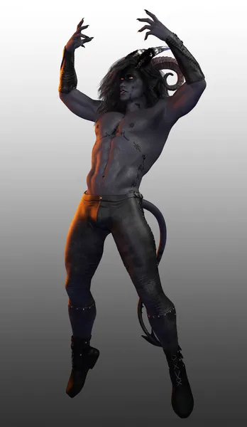 Fantasy Demon Lub Diabeł Skórzanych Spodniach Rogami Ogonem — Zdjęcie stockowe