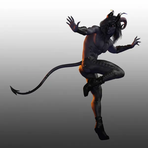 Fantasy Demon or Devil in Leather Pants with horns and tail