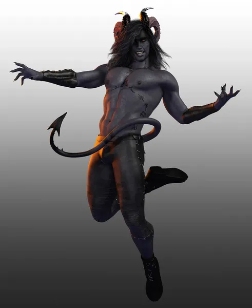 Fantasy Demon Devil Leather Pants Horns Tail — Stock Photo, Image