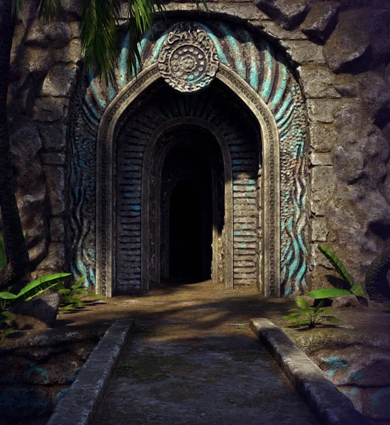 Cgi Fantasy Forgotten Doorway Stone Gate Mountain — 스톡 사진