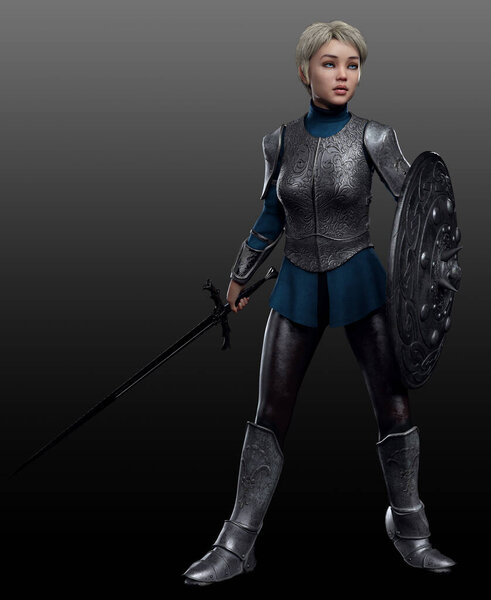 Fantasy Knight, Teen Girl Warrior in Plate Armor with Sword