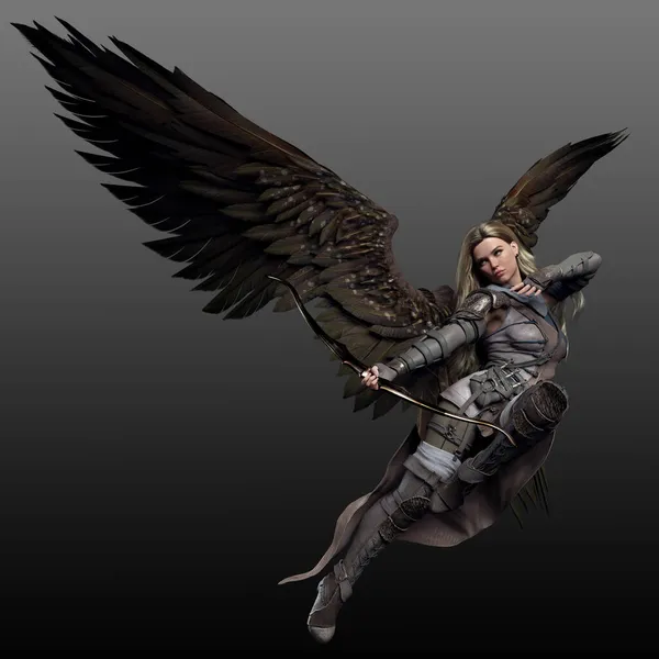 Fantasy Winged Angel in Leather Armor with Bow