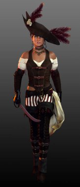 Fantezi ya da Steampunk POC Seksi Kıyafetli Kadın Korsan