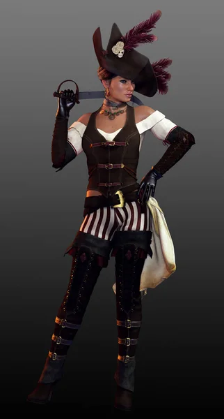 Fantasy Steampunk Poc Female Pirate Sexy Outfit — Stock Photo, Image