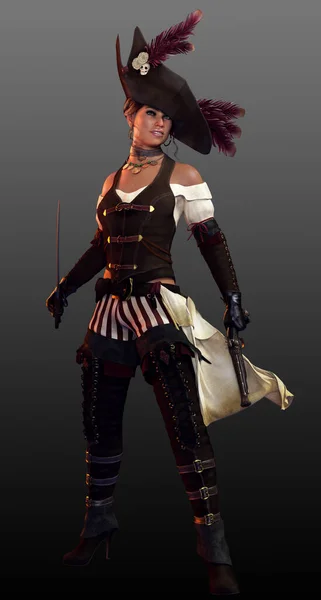 Fantasy Steampunk Poc Female Pirate Sexy Outfit — Stock Photo, Image