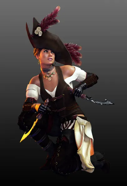 Fantasy Eller Steampunk Poc Kvinnlig Pirat Sexig Outfit — Stockfoto