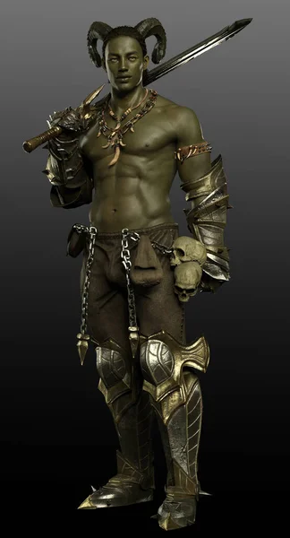 Sexy Fantasy Orc Mężczyzna Dark Fae Bez Koszuli — Zdjęcie stockowe