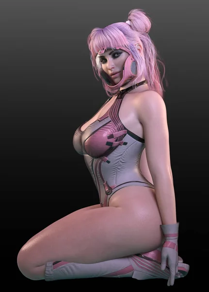 Retro Scifi Kawaii Pinup Glamour Girl Sexy Spacesuit — 스톡 사진