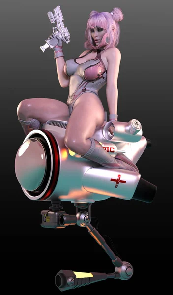 Retro Scifi Kawaii Pinup Çekici Uzay Elbiseli Kız — Stok fotoğraf