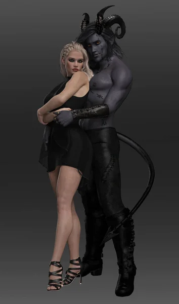 Fantasy Embracing Couple Demon Lover — Stock Photo, Image