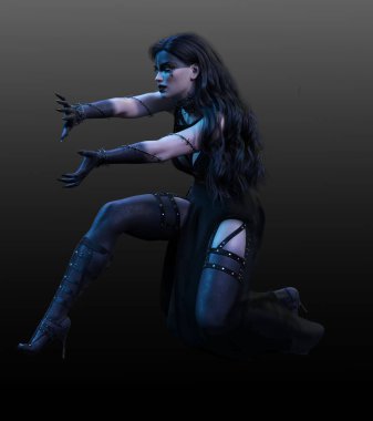 Dikenli telli Ürkütücü Fantezi Cadısı veya Büyücü