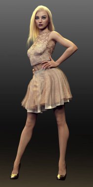 CGI Golden Girl Beautiful Woman with Long Blonde Hair