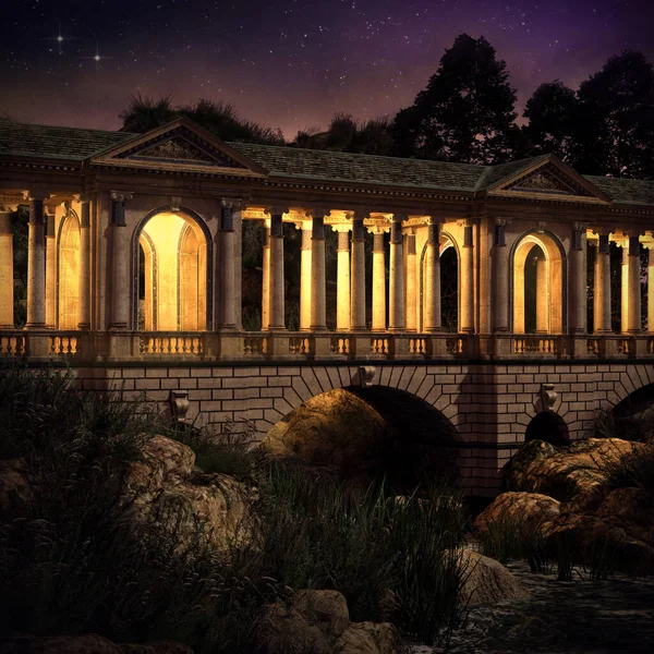Cgi Fantasy Forest Covered Stone Bridge — Stockfoto