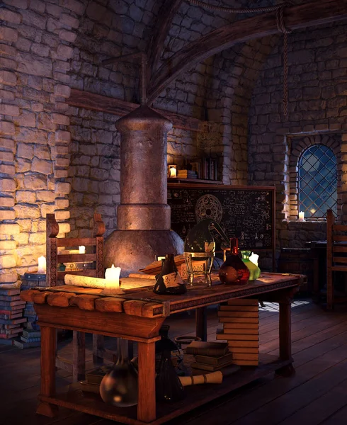 Fantasie Middeleeuws Alchemie Lab Magiërs Workshop — Stockfoto