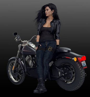 Urban Fantasy Woman in Leather on Motorcycle