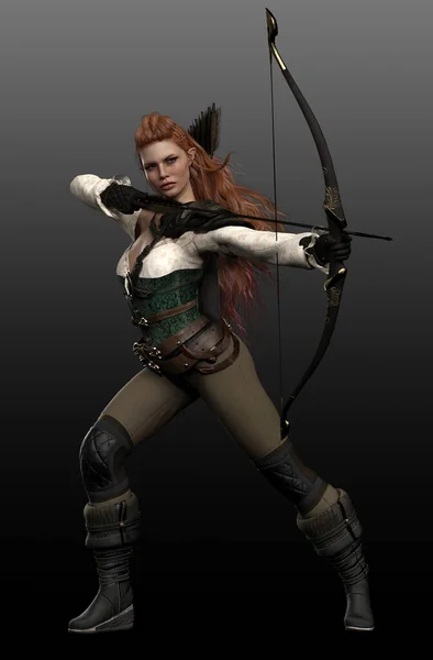 Fantasy Elf Ranger Long Red Hair Armor — Stock Photo, Image