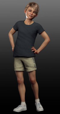 Şortlu ve Tişörtlü Genç Sarışın, Çocuk, Çocuk