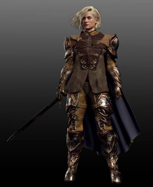 Fantasy Warrior or Paladin in Armor, Fighting Pose clipart