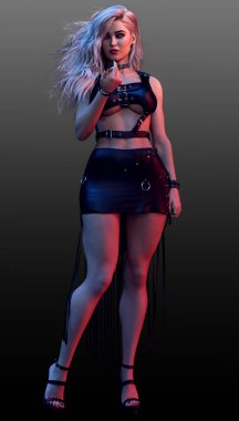 Seksi Siyah Deri Giyen Gotik Kadın, Sarı Saçlı Dansçı