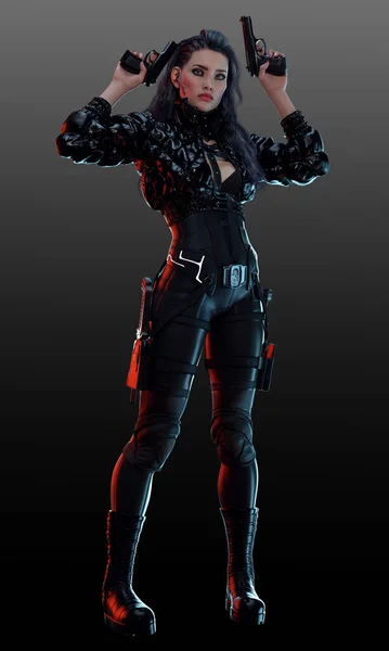 Urban Fantasy Sci Cyberpunk Female Assassin Pistol — Stock Photo, Image