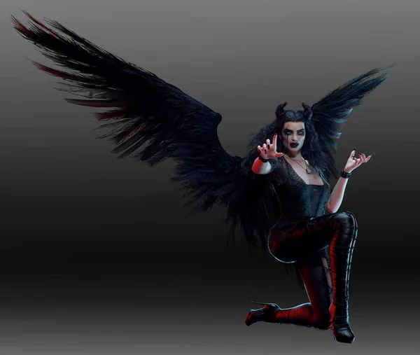 Fantasy Dark Angel Angelo Caduto Nero Con Ali Ragged — Foto Stock