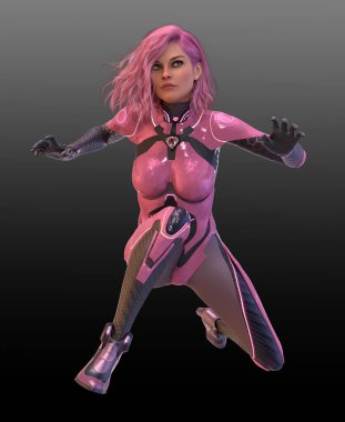 Pembe Saçlı Pembe Kedi Giyen Bilimkurgu ya da Siber-punk Süper Kahramanı