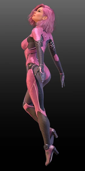 Scifi Cyberpunk Superheld Pink Catsuit Met Roze Haar — Stockfoto