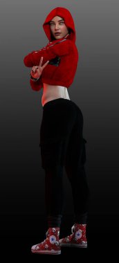 SciFi ya da Cyberpunk Dystopian Kırmızı Başlıklı Kadın, Kapüşonlu