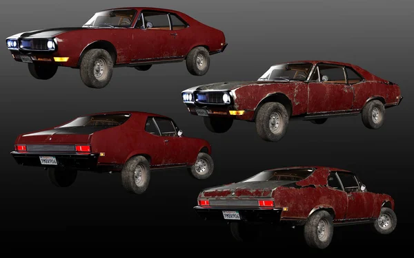 Cgi Classic Muscle Car Значка Ржавые Чистые Версии — стоковое фото