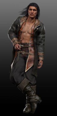 Fantasy or Steampunk Pirate Man, Hispanic or Latino Sexy male clipart