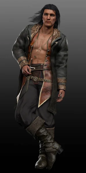 Fantasy Steampunk Pirate Man Hispanic Latino Sexy Male — Foto Stock