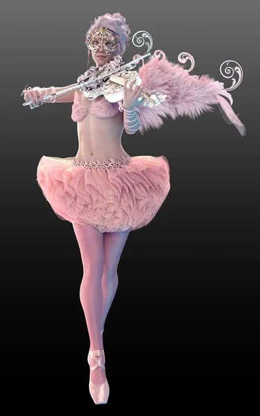 Pink Fantasy Swan Lake Balerina Zenész Hegedűvel — Stock Fotó