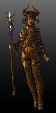 Fantezi Barbar Rahibe, Şaman veya Deri Zırhlı Büyücü