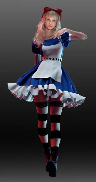 Dark Alice Wonderland Blonde Fantasy Alice Striped Stockings — Stockfoto