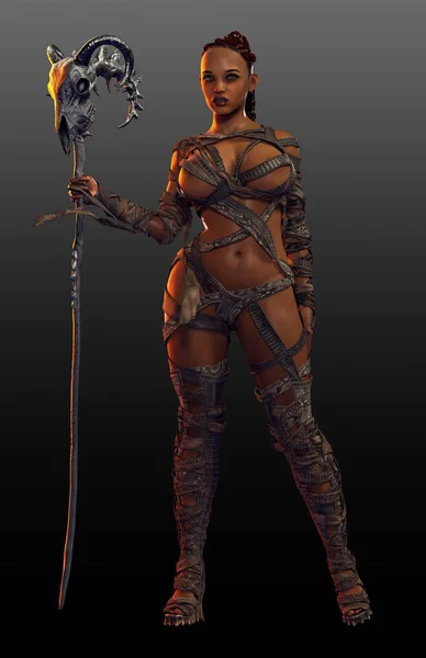 Fantasy Barbarian Priestess, Shaman or Mage in Leather Armor