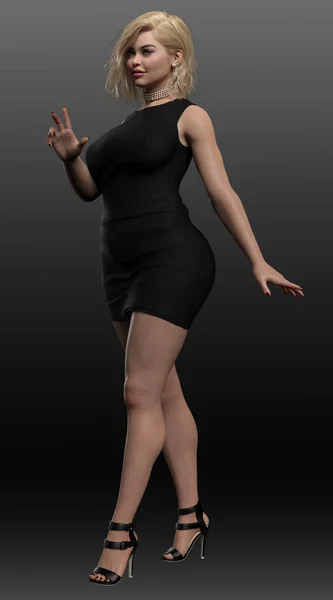 Urban Fantasy Bbw Curvy Blonde Little Black Dress — 스톡 사진