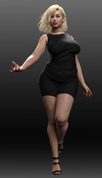 Urban Fantasy Bbw Curvy Blonde Little Black Dress — Zdjęcie stockowe