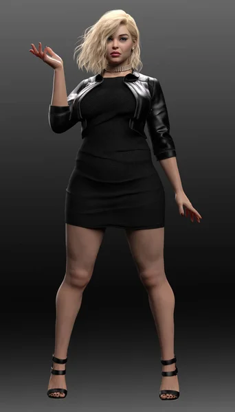 Urban Fantasy Bbw Curvy Blonde Little Black Dress — Stok fotoğraf