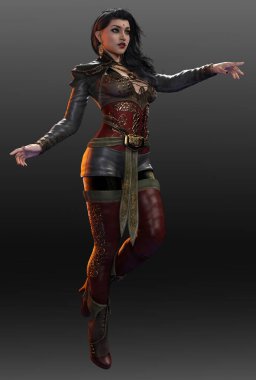 Fantasy Sci Fi POC South Asian Woman in Leather Armor in a Magic Pose