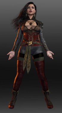 Fantasy Sci Fi POC South Asian Woman in Leather Armor in a Magic Pose